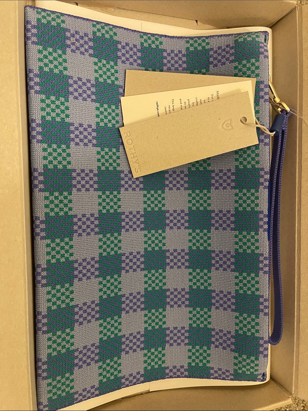 Rothy’s Blue & Green Gingham Wristlet